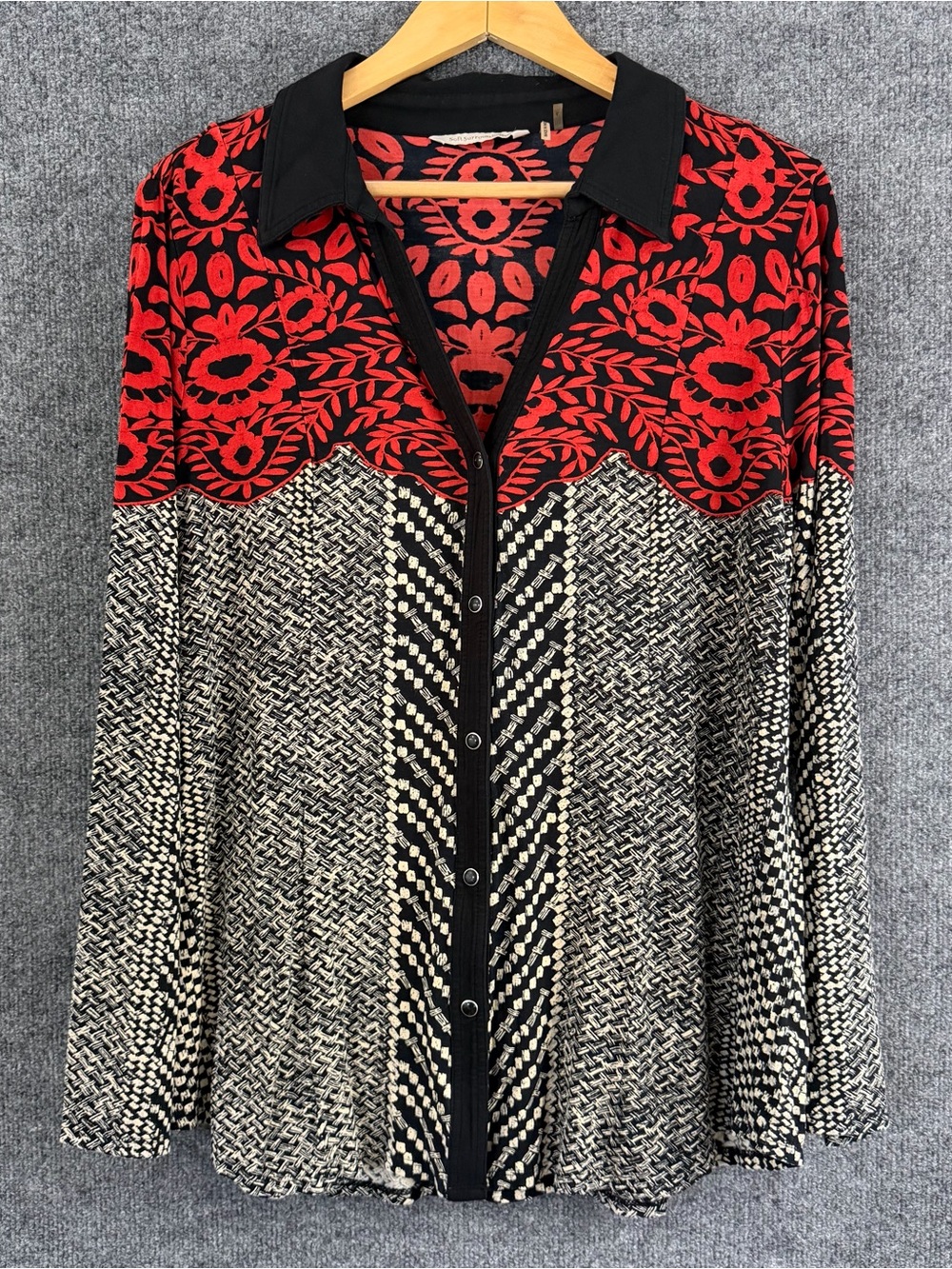 Soft Surroundings Womens Large Snap Up Top Long Sleeve Office Casual Artsy